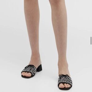 Miu Miu Ciabatte Strass Perforated Block-Heel Slide Sandals
